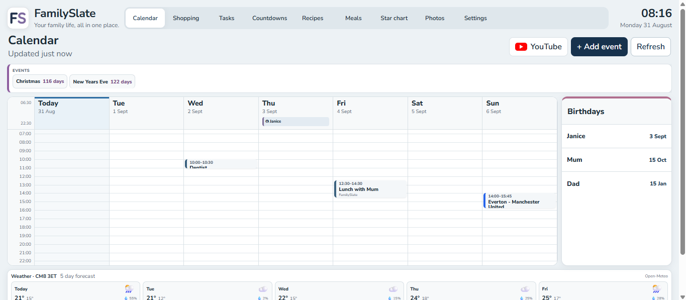 FamilySlate calendar view on desktop