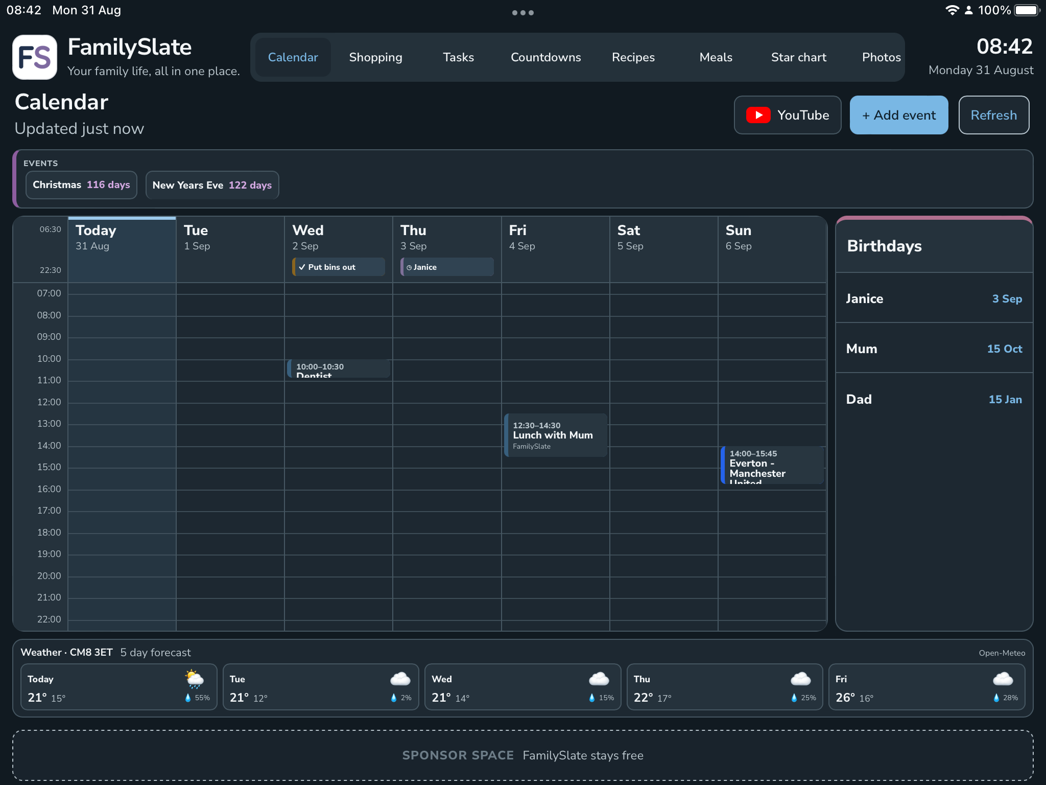 FamilySlate calendar on iPad